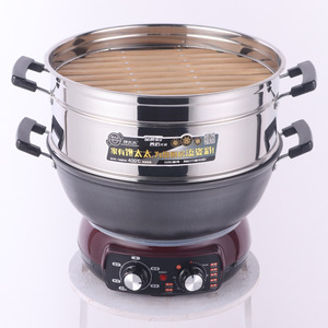 <b>Electric</b> Hot Pot Multi-Functional <b>Steamer</b> Stewer Fryer 400C Heating Round Design For Home Cooking - Product Image 1