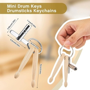 Porte-clés mini-mallettes de batterie en bois, baguettes doubles avec clés de réglage universelles pour instruments de percussion - Product Image 2