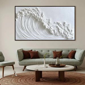 Pintura al Óleo Acrílica de Paisaje Marino con Textura Blanca, Pintura Abstracta Original Hecha a Mano, Arte de Pared Enmarcado en Lienzo para Decoración del Hogar - Product Image 5