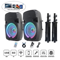 Sistema de Altavoces PA Portátiles Profesionales de Audio de 2x15 Pulgadas y 1600 W, Caja de Sonido con FM+Micrófono+Trípode+BT+TWS+Altavoz para Fiestas, Bocina LED Activa+Pasiva