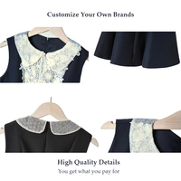Personnaliser Design de célébrité Lady Elegant 3D Lace Collar Black Satin Short Dress Fashion Casual Lounge Wear Club Dresses