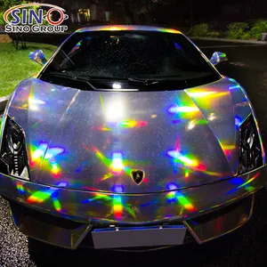 Guangzhou supply 1.52x18M Laser Chrome Holographic Rainbow Vinyl For Car Whole Body Wrapping