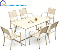 Ensemble table et chaises de jardin en pierre frittée, moderne, luxueux, durable, résistant aux intempéries et aux UV, empilable, en aluminium