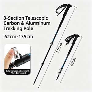 <b>Folding</b> Aluminum Alloy Carbon Fiber Trekking Pole 3-Section Adjustable Quick Lock Hiking <b>Stick</b> Tungsten Portable Aluminum Alloy - Product Image 3