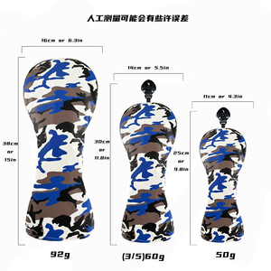 Funda para cabezal de palo de golf (driver, putter, blade, mallet, hierro) de cuero con estampado de camuflaje azul, gris y verde, en stock - Product Image 4