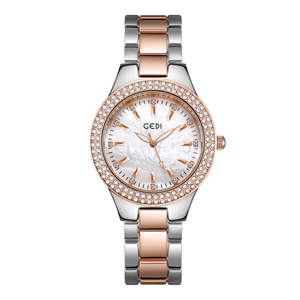 Montre à quartz pour femme GEDI de luxe, grand cadran serti de diamants, chronographe à double bouton, étanche 3ATM, élégante montre-bracelet pour tous les jours - Product Image 2