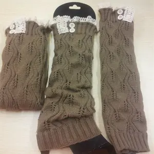 Crochet đan nút xuống Crochet đan giữ ấm chân, giữ ấm đầu gối Dài Phụ nữ ren Boot Cuff vớ