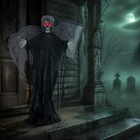 Squelette fantôme debout pour Halloween de 1,65 m avec yeux rouges lumineux pour la décoration de maison hantée