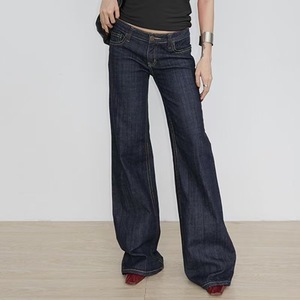 Jeans Svasati a Vita Bassa in Denim Ricamato con Lettere, Stile Vintage Americano, Effetto Slim, Lavaggio Distressed, per Ragazze alla Moda e di Carattere - Product Image 1