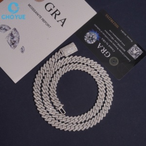 Collar Cubano de Plata de Ley 925 con Moissanita, Incrustaciones de Moissanita Cultivada en Laboratorio VVS, Joyería Personalizada de Plata - Product Image 2