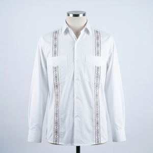 Camisa Guayabera Bordada para Hombre, Poliéster, Manga Larga, Popelina, Antiarrugas, Logotipo Personalizado, Ropa de Primavera - Product Image 1