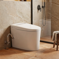 WC intelligent sans électricité avec télécommande, siège chauffant, capteur de pied, chasse d'eau, double lavage, évacuation en S, fixation au sol, réservoir encastré