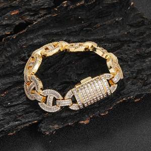 Hip Hop 16mm <b>Copper</b> Inlaid Zircon Pig Nose Cuban Chain Custom Jewelry Men's Trend <b>Bracelet</b> Tanjing - Product Image 3