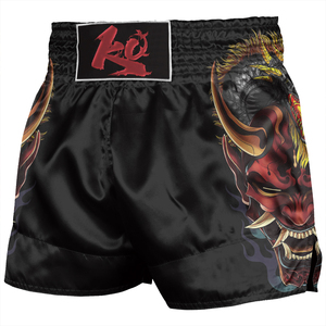 Pantalones Cortos de Muay <span class=keywords><strong>Thai</strong></span> Sublimados con Logotipo Personalizado Profesional, Diseño de Dragón Oni en Satén, para Entrenamiento y Competición - Product Image 1