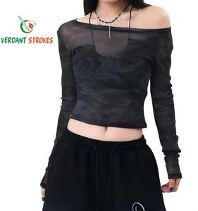 <span class=keywords><strong>Camiseta</strong></span> <span class=keywords><strong>Transparente</strong></span> de Manga Larga Verdant Strokes, Personalizada, de Malla <span class=keywords><strong>Transparente</strong></span>, 100% Poliéster, Estampada, <span class=keywords><strong>Negra</strong></span>, para Mujer - Product Image 2