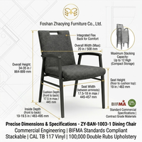 Chaise commerciale empilable avec poignée et accoudoirs, coussin épais pour hôtel, salle multifonctionnelle, centre de formation, événements et célébrations
