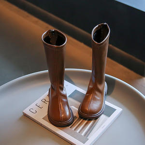 Осенне-зимние детские модные высокие сапоги, теплые ботинки с мягкой подошвой для девочек, детская обувь - Product Image 6