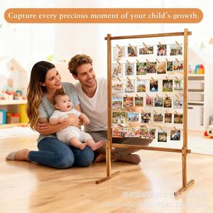 Expositor de fotos de madera para guarderías, con tablero de mensajes adicional, expositor de fotos Polaroid, decoración de pared con fotos - Product Image 4