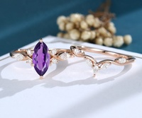 Bijoux en améthyste naturelle Ensemble de bagues fines en améthyste naturelle taillée en marquise en argent sterling 925 pour femmes