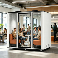 Studio de réunion insonorisé mobile, écologique, moderne et professionnel pour 4 personnes, idéal pour le travail, l'enregistrement et les espaces de travail acoustiques.