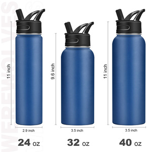 Botella deportiva de boca ancha de 32oz, botella de agua a prueba de fugas de acero inoxidable, frasco aislado al vacío de doble pared con tapa de paja - Product Image 1
