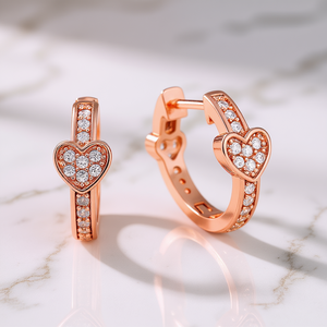 Orecchini a cuore in oro rosa con diamanti per donna, da indossare tutti i giorni, gioielli placcati in oro rosa con pietre naturali - Product Image 2