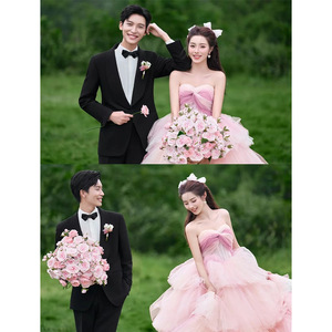 Pink Tulle Ball Gown Wedding Dress Sweetheart Neckline Empire Waistline For Outdoor Photography - Product Image 3