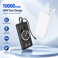 Batterie externe portable noire 20W 10000 mAh, fine et élégante, avec câbles, chargeur rapide, écran LED, chargeur de téléphone