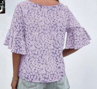 Summer Bohe Wholesale v Neck t Shirt Floral Flower Loose Blouse Elegant Ruffled Sleeve Women Shirts Blouses and Tops