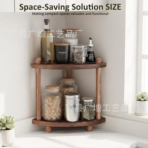 Estante de Almacenamiento de Esquina de Madera, Triangular, de 2 Niveles, para Cocina, Baño, Organizador Multiusos - Product Image 3
