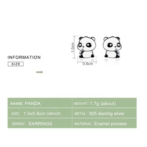 Nueva llegada 925 <span class=keywords><strong>plata</strong></span> esterlina bebé negro blanco esmalte lindo Animal Stud <span class=keywords><strong>pendientes</strong></span> para niñas - Product Image 2