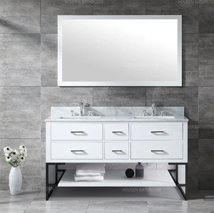 Design moderne Hôtel Blanc Lavabo étanche au sol 6 tiroirs à fermeture douce Armoire <span class=keywords><strong>de</strong></span> rangement <span class=keywords><strong>Salle</strong></span> <span class=keywords><strong>de</strong></span> <span class=keywords><strong>bain</strong></span> Vanités avec évier - Product Image 1