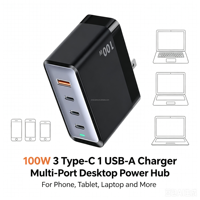 Cargador de Pared Multidispositivo de 100W con Tecnología GaN y Carga Rápida PD para Laptop y Teléfono Móvil