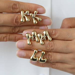 Mode 18K Plaqué Or Chunky Alphabet Boucles D'oreilles Initiales Femmes Bulle Ballon Lettre Boucles D'oreilles - Product Image 4