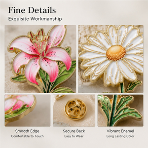 Broches personnalisées en émail motif fleur (lys, marguerite) en alliage de zinc, accessoire décoratif pour revers, sacs et chapeaux - Product Image 4