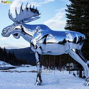 विशाल आकार का दर्पण पॉलिश वन्यजीव पशु मूर्तिकला स्टेनलेस स्टील मूज़ प्रतिमा - Product Image 3