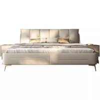 Lit double king size moderne en cuir véritable de luxe italien, cadre de lit capitonné pour chambre principale avec tiroirs de rangement