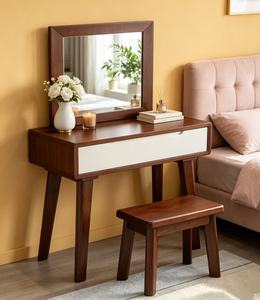 Premium Two-tone Solid Wood Dressing <b>Table</b> With <b>Mirror</b> & Stool Drawer Storage Bedroom Makeup <b>Vanity</b> - Product Image 1