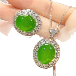 High Quality Jewelry Eco-friendly Copper Silver Plated Oval Cut 15*18mm Green Zircon <b>Women's</b> <b>Ring</b> Necklace <b>Set</b> for <b>Women</b> Tu - Product Image 2