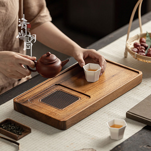 Bandeja de Té de Estilo Retro, Rectangular, de Madera Maciza, con Drenaje, Juego de Té Kung Fu, para Oficina, de Madera de Nogal, Elegante - Product Image 2