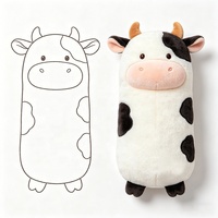Coussin en peluche long et doux en forme de vache de dessin animé, design OEM, unisexe, avec rembourrage en PP, couleur personnalisable, idée cadeau