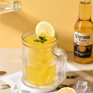 Tasse de congélation en gel à double paroi Tasses à glace pour <span class=keywords><strong>congélateur</strong></span> Tasses à <span class=keywords><strong>bière</strong></span> en plastique transparent avec poignée, 13.5 oz - Product Image 1