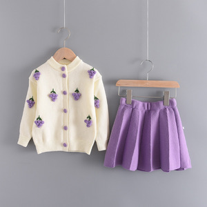 Conjunto de Dos Piezas de Suéter y Falda de Punto con Estampado de Frutas para Niñas, Estilo Coreano, Otoño - Product Image 5