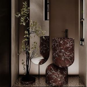 창조적 인 스타일 위생 도자기 열 성형 Rosso Levanto 돌 바닥 장착 독립형 분지 빨간 대리석 욕실 싱크 - Product Image 1