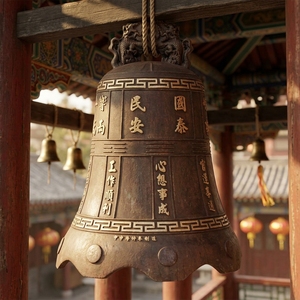 <span class=keywords><strong>Instrumento</strong></span> de campana de bronce fundido decorado con templo budista chino oriental personalizado - Product Image 1