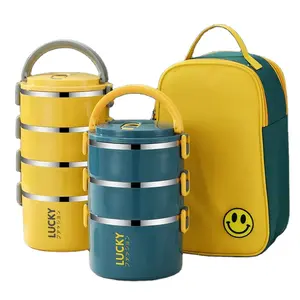 Fiambrera Bento aislada de doble capa de acero inoxidable para niños, estudiantes, niños, adultos, fiambrera Tiffin con bolsa de fiambrera con mano