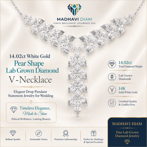 Collier de luxe en diamant de laboratoire taille poire de 14,02 carats |   Bijoux fins en or blanc 14 carats - Product Image 1