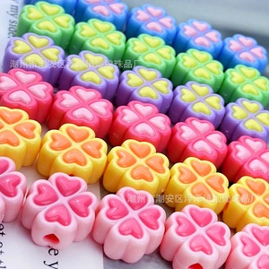 Four Leaf Clover Acrylic Beads Color <b>Blocked</b> Heart <b>Shape</b> For Jewelry Making DIY Craft 10mm - Product Image 2
