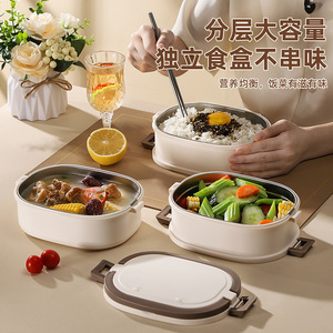 Stainless Steel Bento <b>Box</b> 0.8L Double Layer <b>Insulated</b> Microwaveable <b>Lunch</b> <b>Box</b> For Office Workers And Students - Product Image 1