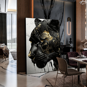 Pintura de animales de lujo moderna, lienzo de <span class=keywords><strong>Pantera</strong></span> de oro negro, póster impreso, pared de salón para dormitorio, Mural artístico decorativo - Product Image 5